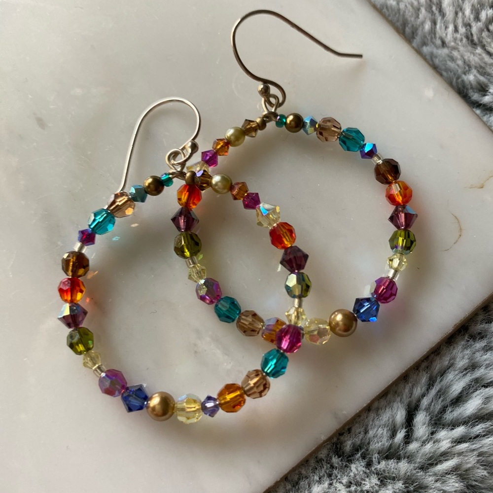 Rainbow colored glass bead hoops